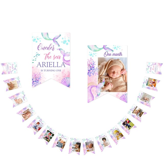 Mermaid 1st Birthday Photo Milestone Pink Bunting (Creator Uploaded)