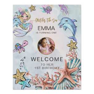 Mermaid 1st Birthday Photo ONEder The Sea Welcome Poster