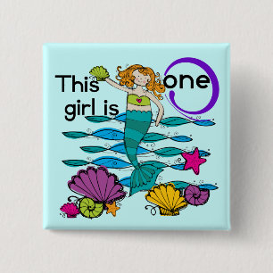 Mermaid 1st Birthday Tshirts and Gifts 15 Cm Square Badge