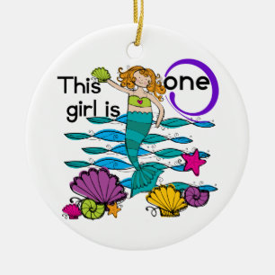 Mermaid 1st Birthday Tshirts and Gifts Ceramic Tree Decoration