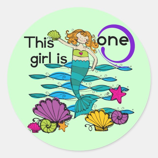 Mermaid 1st Birthday Tshirts and Gifts Classic Round Sticker (Front)