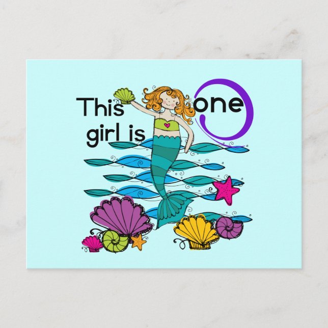 Mermaid 1st Birthday Tshirts and Gifts Postcard (Front)