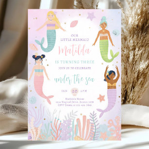 Mermaid 1st Birthday Under the Sea Party Invitation