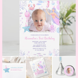 Mermaid 1st Birthday Under the Sea Photo Invitation