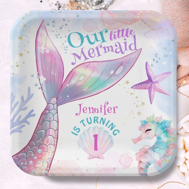 Mermaid 1st Birthday Under The Sea Pink Mermaid Paper Plate (Creator Uploaded)