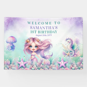 Mermaid 1st birthday Under the Sea purple teal Banner