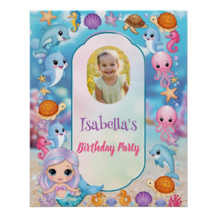 Mermaid 1st Photo Oneder Ocean birthday Poster