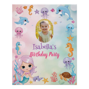 Mermaid 1st Photo Oneder Ocean birthday Poster
