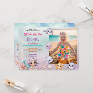 Mermaid 1st Photo Under the sea birthday Invitation