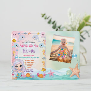 Mermaid 1st Photo Under the sea birthday Invitation