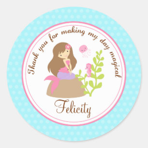 Mermaid 2inch round personalised favour tag