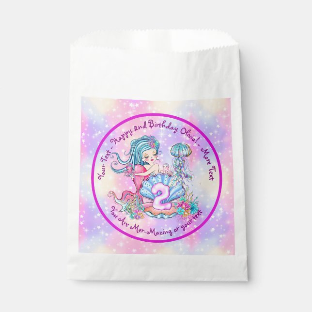 Mermaid 2nd Birthday Change Edit Text Personalise  Favour Bags (Front)