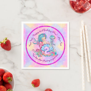 Mermaid 2nd Birthday Change Edit Text Personalise Napkin