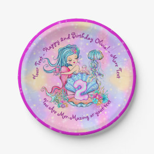 Mermaid 2nd Birthday Change Edit Text Personalise  Paper Plate