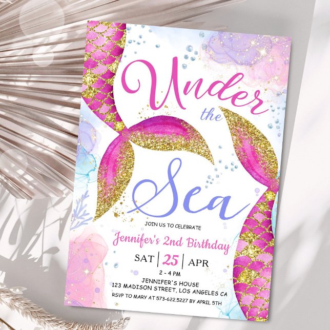 Mermaid 2nd Birthday Girl Pink Under the Sea Invitation (Creator Uploaded)