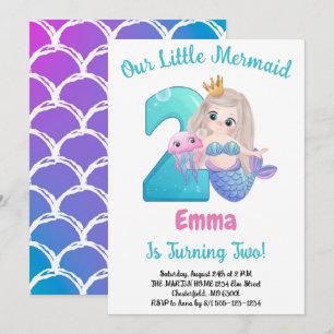 Mermaid 2nd Birthday Party Invitation
