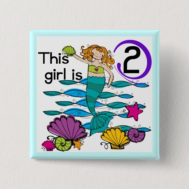 Mermaid 2nd Birthday Tshirts and Gifts 15 Cm Square Badge (Front)