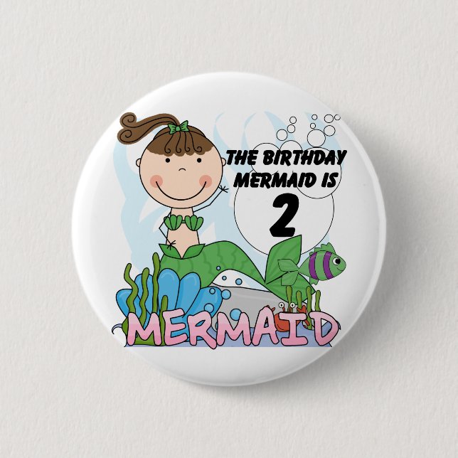 Mermaid 2nd Birthday Tshirts and Gifts 6 Cm Round Badge (Front)