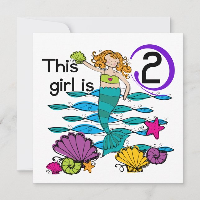 Mermaid 2nd Birthday Tshirts and Gifts Card (Front)