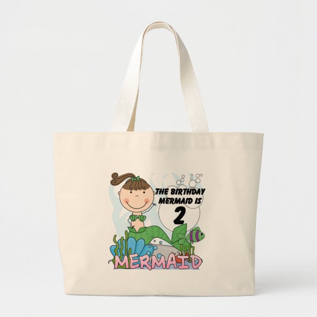 Mermaid 2nd Birthday Tshirts and Gifts Large Tote Bag (Front)