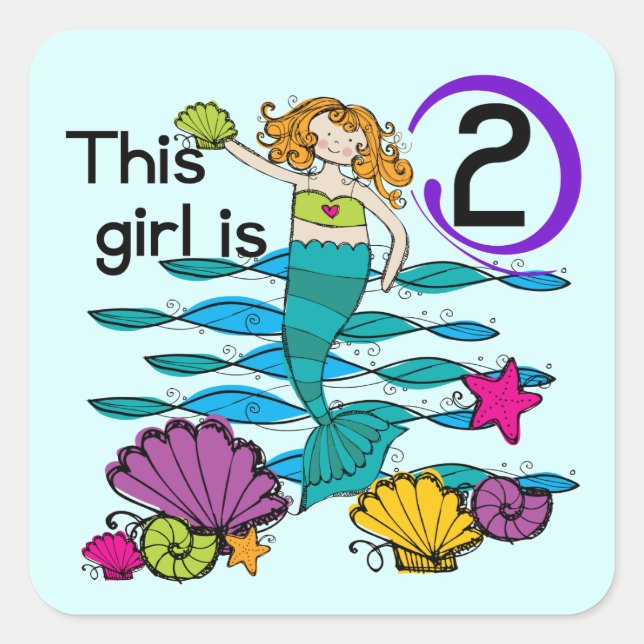 Mermaid 2nd Birthday Tshirts and Gifts Square Sticker (Front)