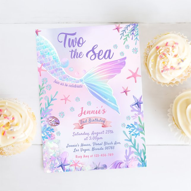  Mermaid 2nd Birthday Two The Sea Party  Invitation (Creator Uploaded)
