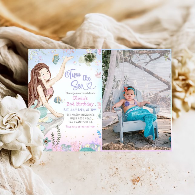 Mermaid 2nd Birthday Two The Sea Party Photo Invitation (Creator Uploaded)
