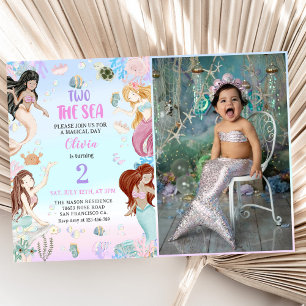 Mermaid 2nd Birthday Two The Sea Party Photo Invitation
