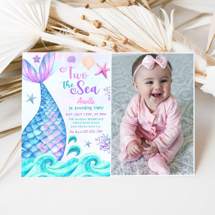 Mermaid 2nd Birthday Two The Sea Party Photo Invitation