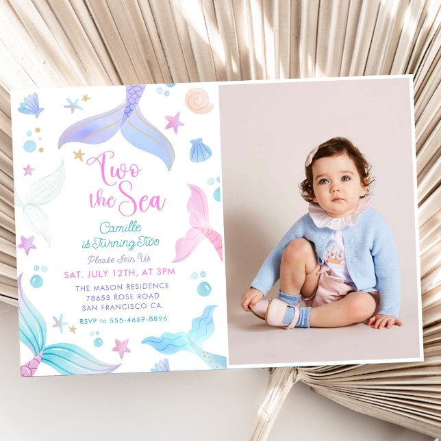  Mermaid 2nd Birthday Two The Sea Party Photo Invitation (Creator Uploaded)