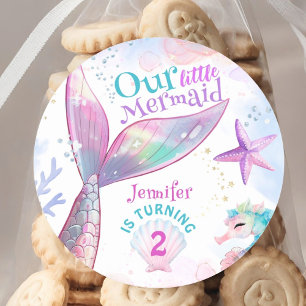 Mermaid 2nd Birthday Under The Sea Pink Mermaid Classic Round Sticker