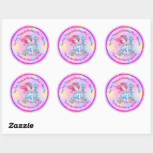 Mermaid 3rd Birthday Change Edit Text Personalise  Classic Round Sticker