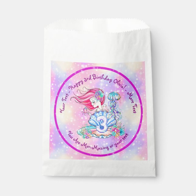 Mermaid 3rd Birthday Change Edit Text Personalise  Favour Bags (Front)