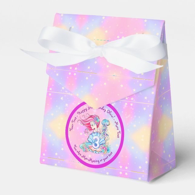 Mermaid 3rd Birthday Change Edit Text Personalise Favour Box (Front Side)
