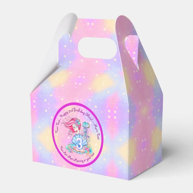 Mermaid 3rd Birthday Change Edit Text Personalise Favour Box (Front Side)