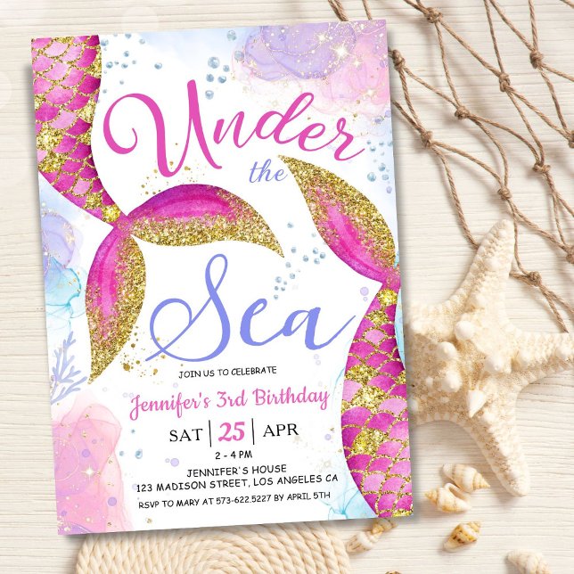 Mermaid 3rd Birthday Girl Pink Under the Sea Invitation (Creator Uploaded)
