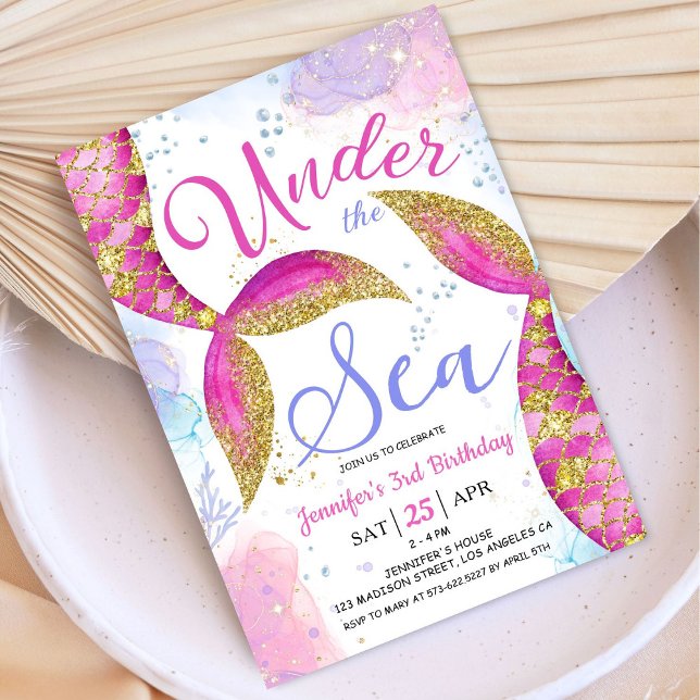 Mermaid 3rd Birthday Party Pink Girl Under the Sea Invitation (Creator Uploaded)
