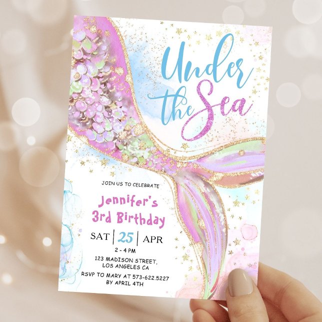 Mermaid 3rd Birthday Party Pink Under The Sea Invitation (Creator Uploaded)
