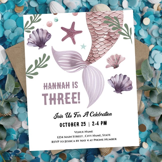Mermaid 3rd Birthday Sea Purple Invitation (Creator Uploaded)