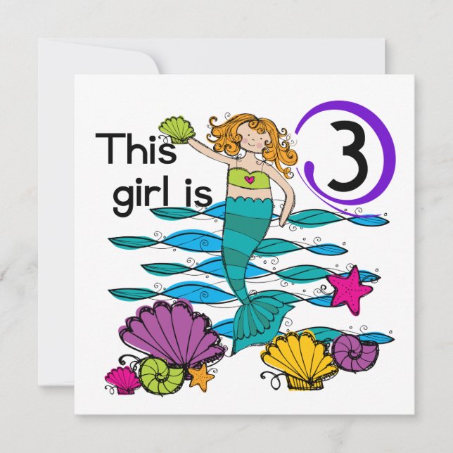 Mermaid 3rd Birthday T shirts and Gifts Card (Front)