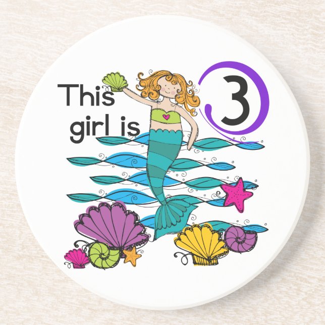 Mermaid 3rd Birthday T shirts and Gifts Coaster (Front)