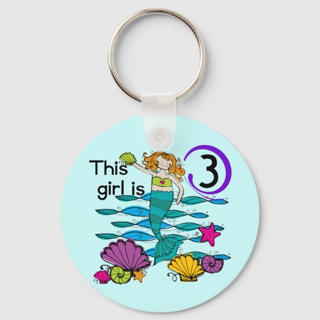 Mermaid 3rd Birthday T shirts and Gifts Key Ring (Front)