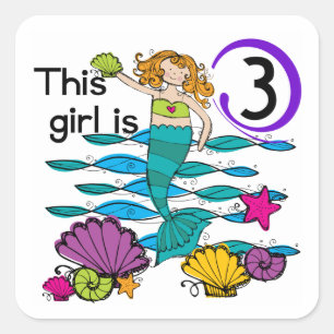 Mermaid 3rd Birthday T shirts and Gifts Square Sticker