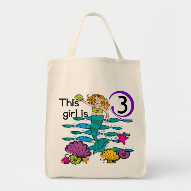 Mermaid 3rd Birthday T shirts and Gifts Tote Bag (Front)