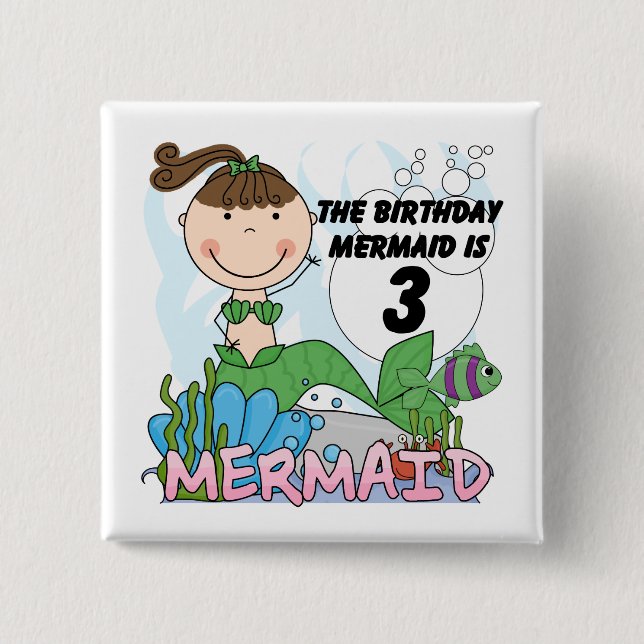 Mermaid 3rd Birthday Tshirts and Gifts 15 Cm Square Badge (Front)