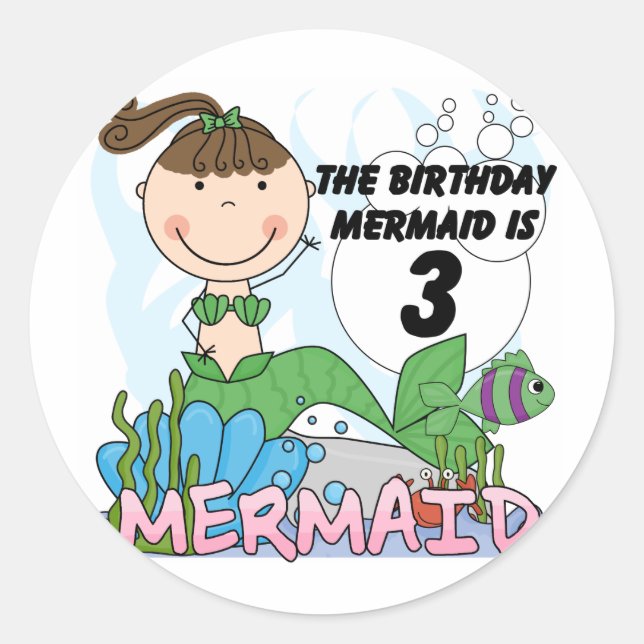 Mermaid 3rd Birthday Tshirts and Gifts Classic Round Sticker (Front)
