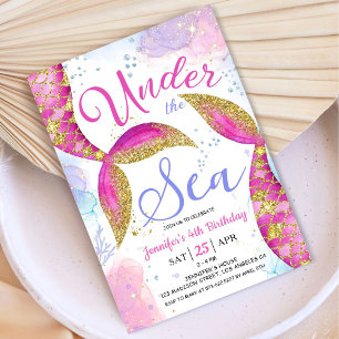 Mermaid 4th Birthday Girl Pink Under the Sea Invitation