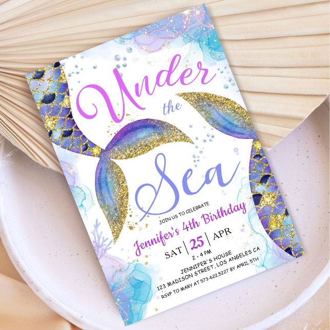 Mermaid 4th Birthday Girl Pink Under the Sea Invitation (Creator Uploaded)