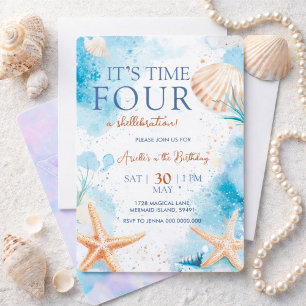 Mermaid 4th Birthday Invitation