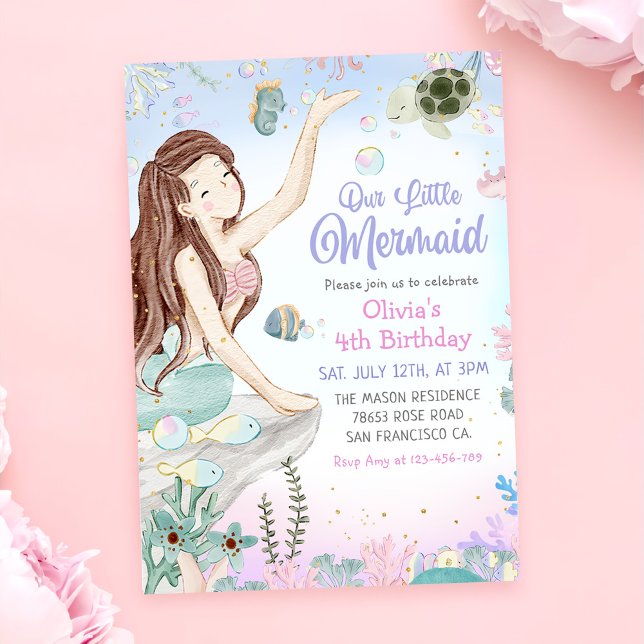 Mermaid 4th Birthday Our Little Mermaid Party Invitation (Creator Uploaded)